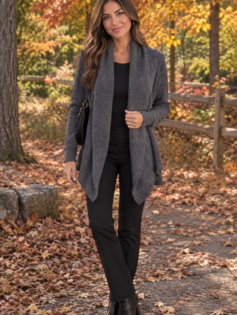 Barefoot Dreams CozyChic Lite Circle Cardigan Sweater Women's Size XS/S Carbon